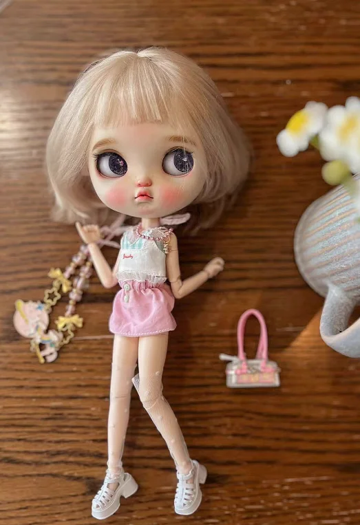 2025 4pcs/set summer style Blythe/Landoudou bra+skirt+vest+dot lace stockings (Fit for azone,Pullip,Ob22/24/26, Licca)