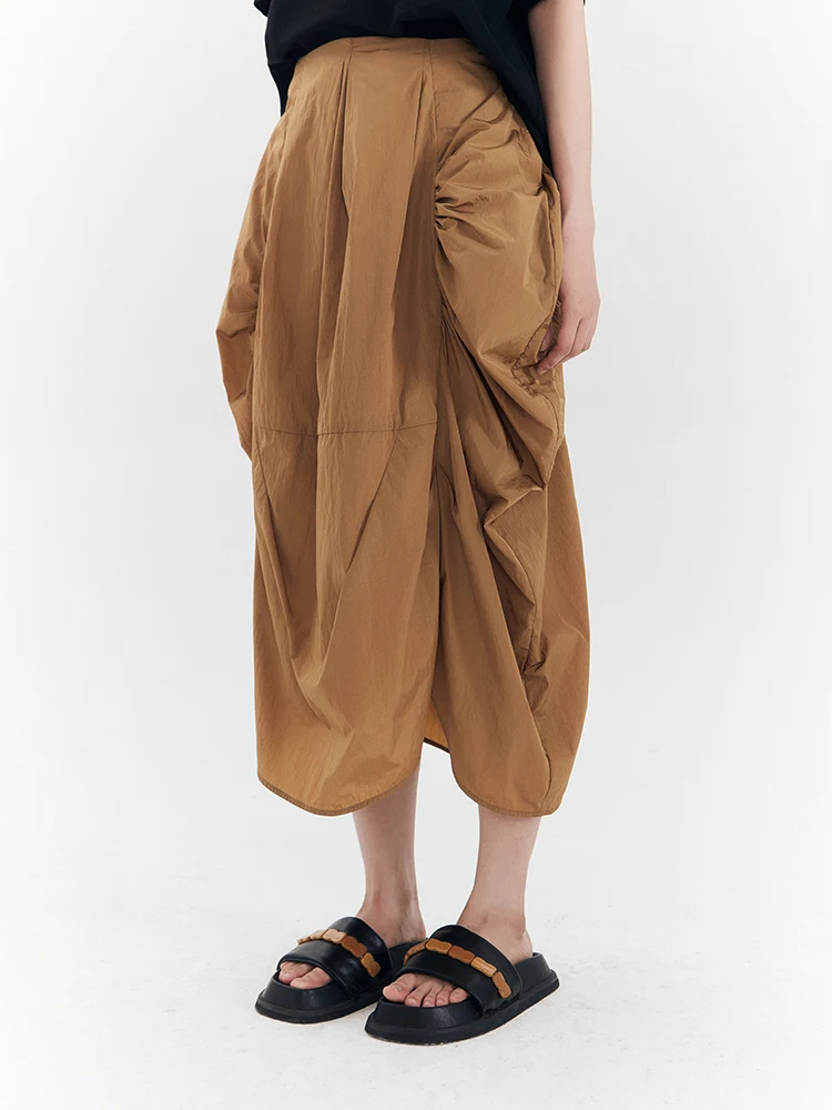 

f Made Irregular Flower Bud f Skirt Pure Color Artistic Women's mid Waist Zipper ort O-ape Nylon Fiber Summer Skirt