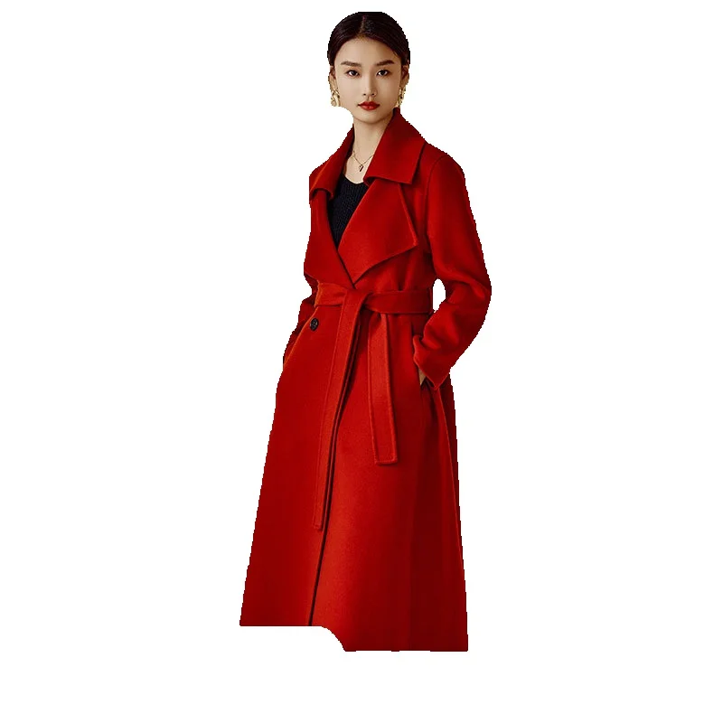 

High Quality And Pure Cashmere Double-Sided Woolen Jacket For Women's Long Style New Waistband Woolen Jacket