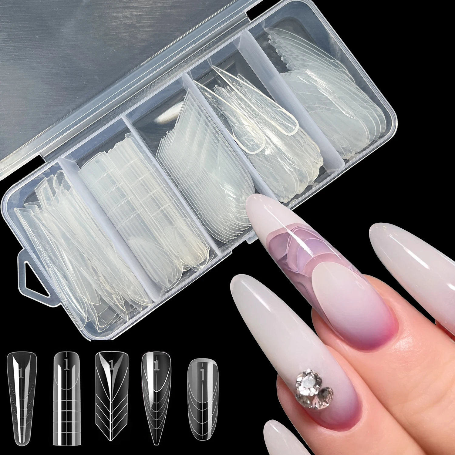 

75pcs French Zone Dual Nail Form Full Cover Quick Building Gel French Molds Tips Nail Extension Reusable Acrylic Top Manicure