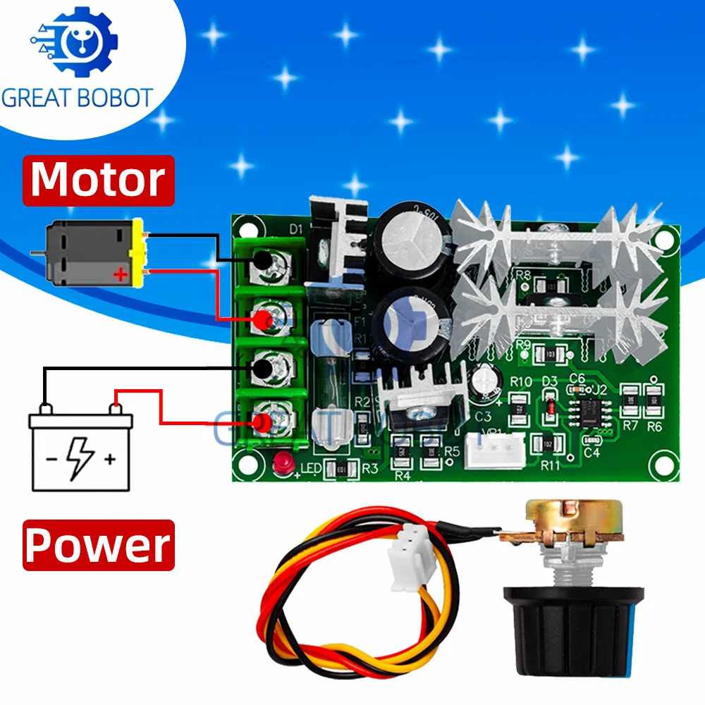 BS DC 10-60V 20A PWM Motor Speed Controller - High Power Speed Regulator Drive Module Switch