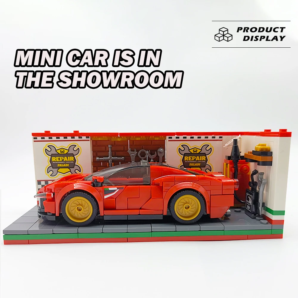 Technical Sport Car Storage Building Blocks Model Parking Lot Small Showroom Bricks High-Tech Modular Plastic Toys For Kid Gifts