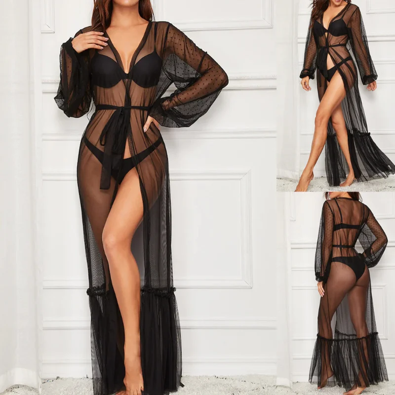 Night Dress Women Sexy Mesh Lace Transparent Lingerie Nightdress Night Club Wear Temptation Bathrobe Nightgowns Erotic Apparel