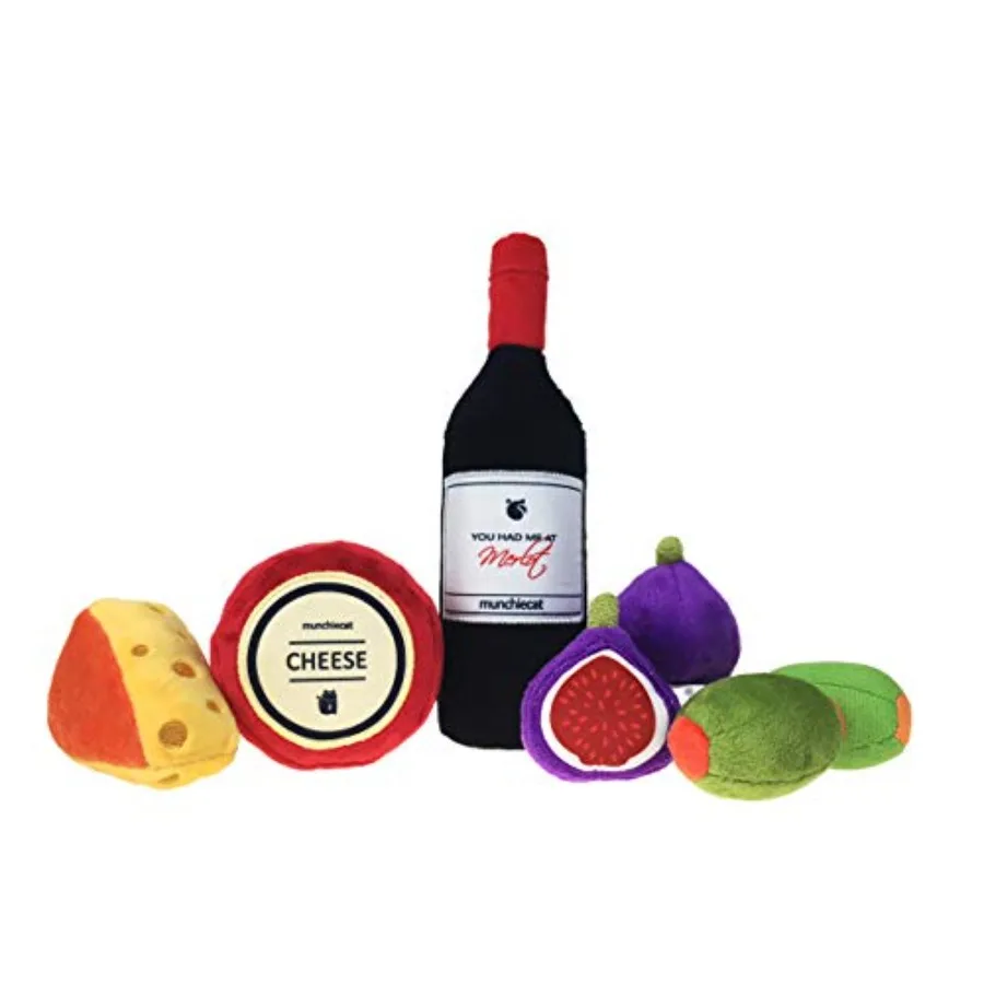 Set de Juguetes Orgánicos para Gatos con Vino y Queso, con Higos y Aceitunas, 7 Piezas, Juguetes de Lujo para Enriquecimiento Felino, Duraderos para Gatos y Gatitos