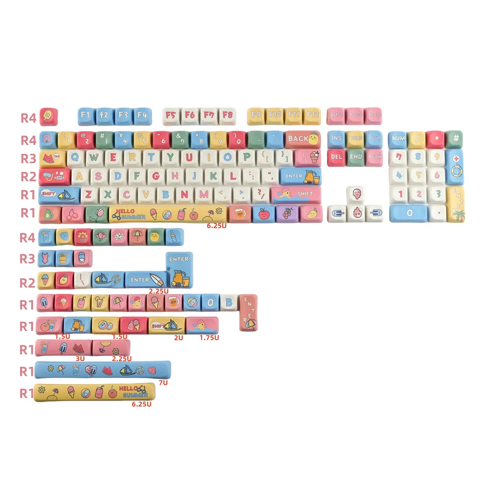 142 Keys Summer Dopamine Mechanical Keyboard Keycap PBT Sets KCA Profile DYE Subbed Personality Kits For Cherry Mx Switches