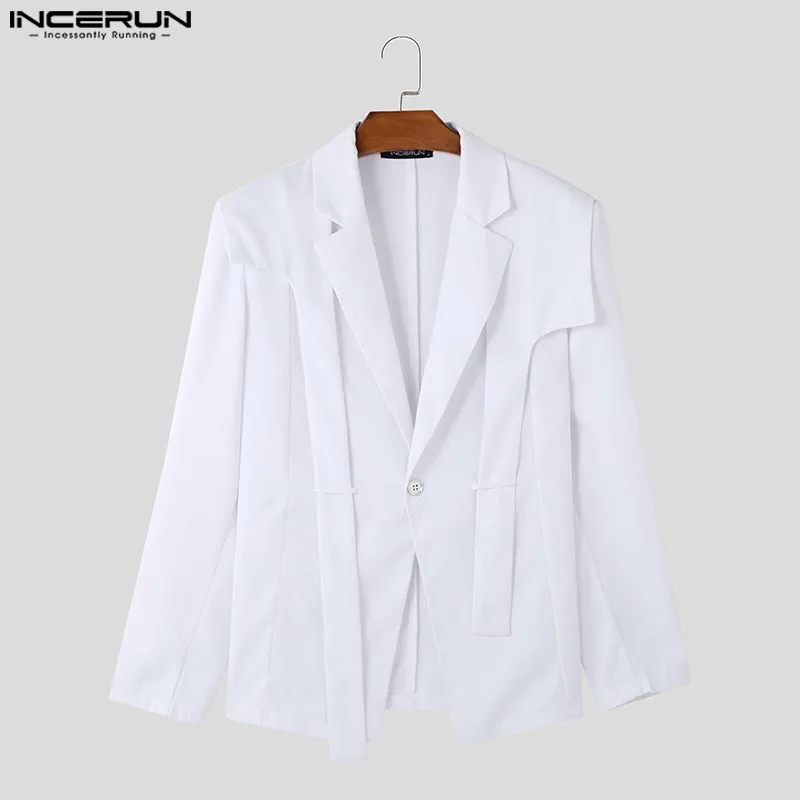 INCERUN Tops 2025 Korean Style Fashion Men Piece Design Suit Coat Casual Streetwear Male Solid Simple Long Sleeved Blazers S-5XL