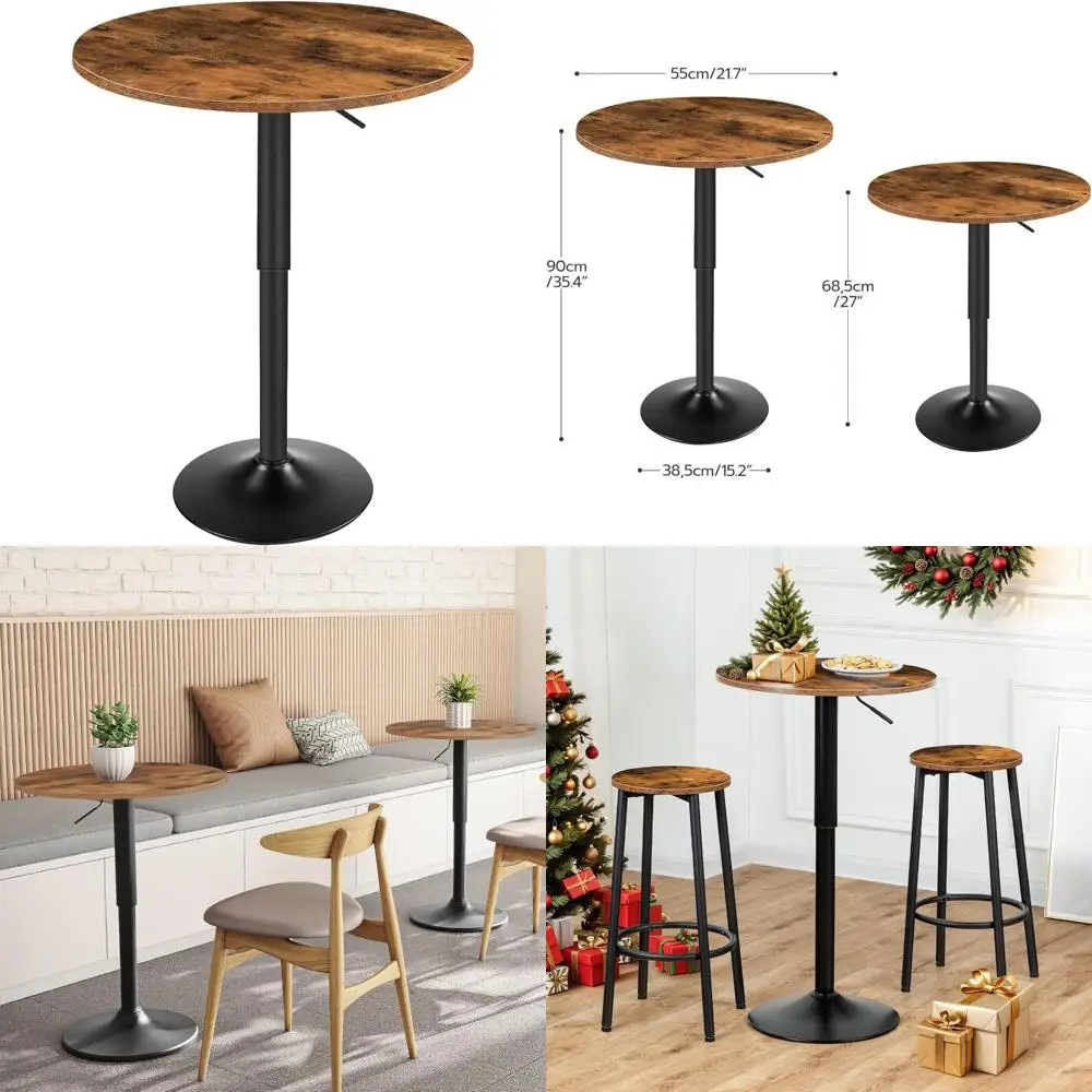 

HOOBRO Bar Table, Height-Adjustable Round Pub Table 27-35.4 Inches with Sturdy Base, Modern Style, Easy to Assemble, Suitable fo