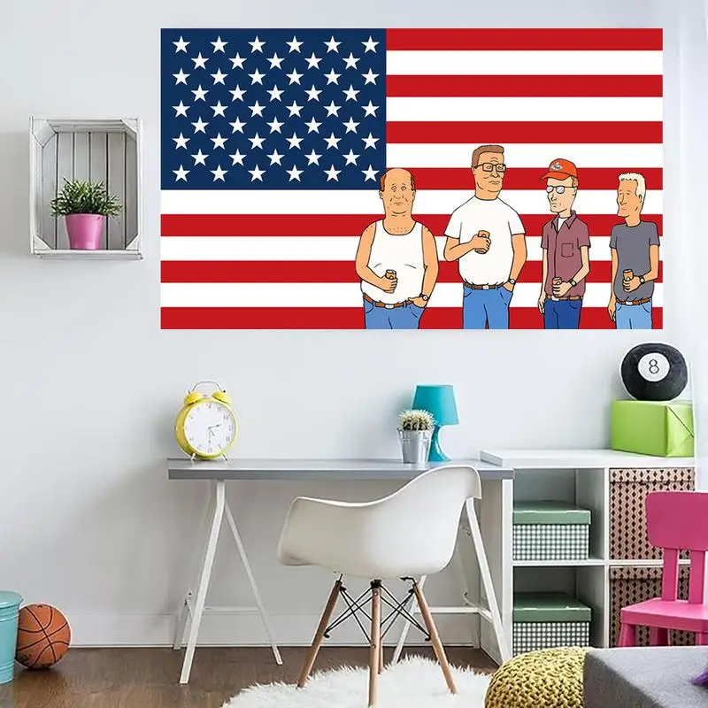 Handcrafted Tapestry Featuring Industrious Workers, the US Flag, and Patriotic Motifs for Nationalistic Home Decor