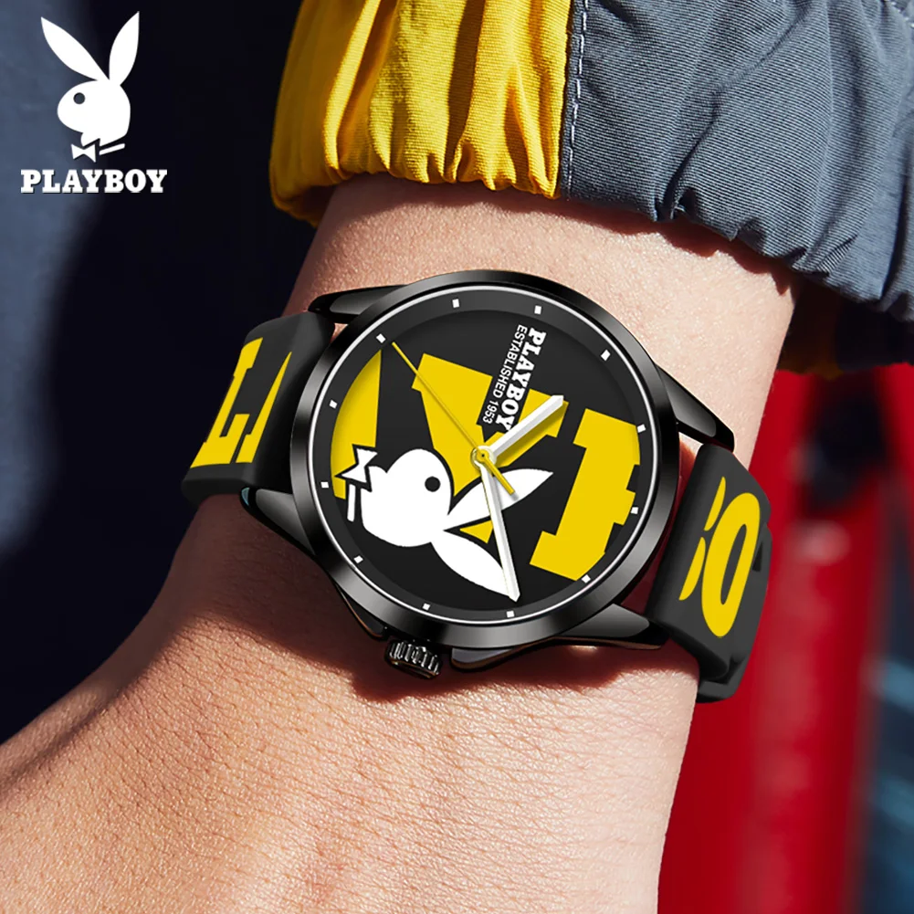 PLAYBOY New Fashion Trend Quartz Watch for Men Waterproof Silicone Strap Wrist Watch Men High Quality Elegant Luxury Man Watch