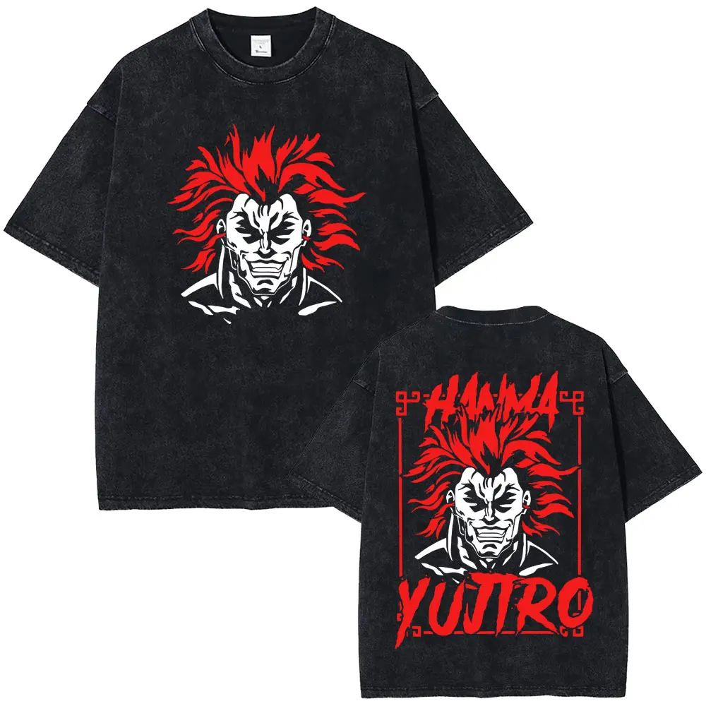 

Vintage Washed Streetwear Anime Baki The Grappler Hanma Yujiro Graphic T-shirts Men Women Fashion Casual Oversized T Shirts Tops