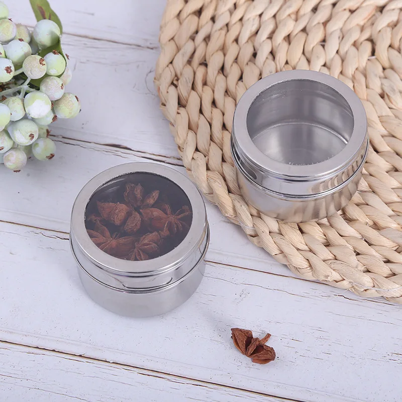 New Magnetic Spice Jar Set Stainless Steel Spice Tins Spice Storage Container Pepper Seasoning Sprays Tools with Spice Label