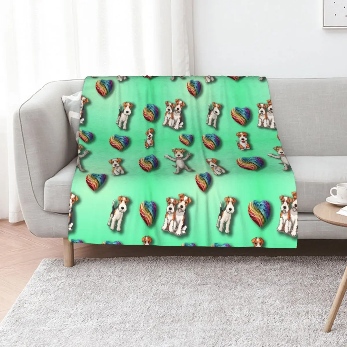 Wire Haired Fox Terrier and Love Hearts Throw Blanket for sofa Nap Soft Beds for babies For Sofa Thin Moving Blankets