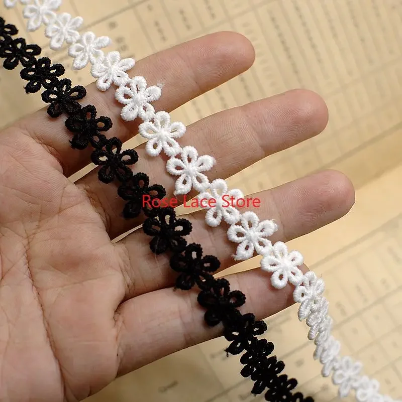 5 yards White flowers Lace Trim,black floral crochet Lace Trim for Wedding Dress, Girl dress, Veil Edging, Bridal Hairband