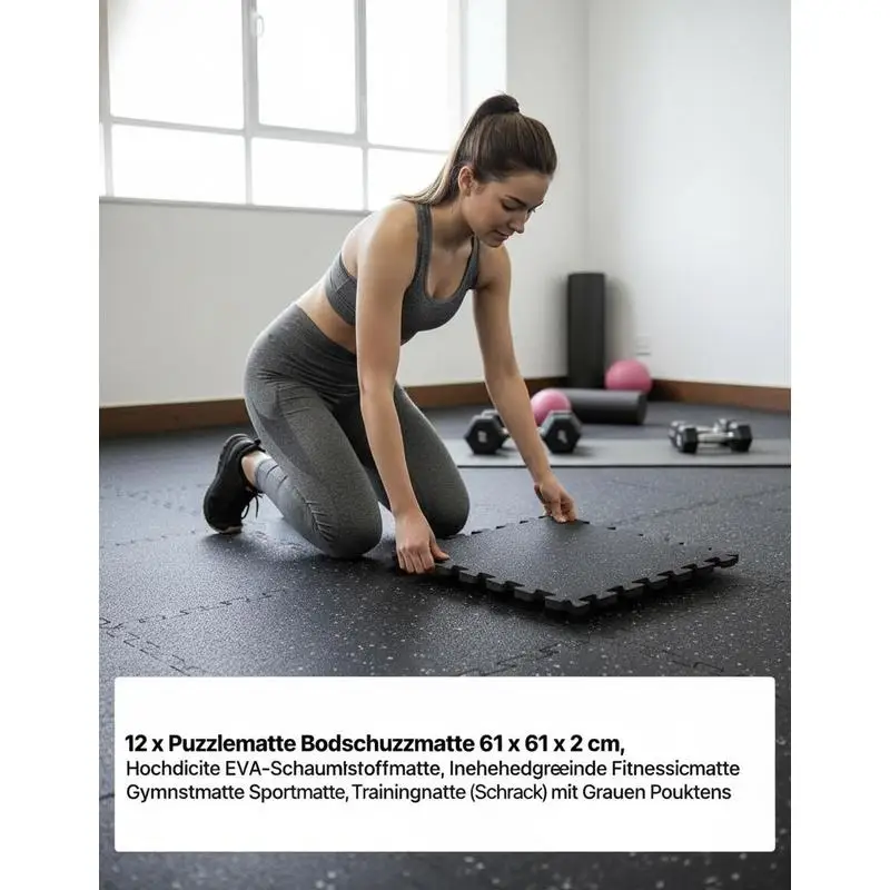 Tapete de ejercicio tipo rompecabezas, 12 piezas, tapetes para equipo de fitness, 24 x 24 x 0.79 pulgadas, juego de tapetes de espuma EVA de alta densidad, baldosas suaves de goma entrelazadas, acolchado protector para el suelo con puntos grises para gimnasio en casa u oficina