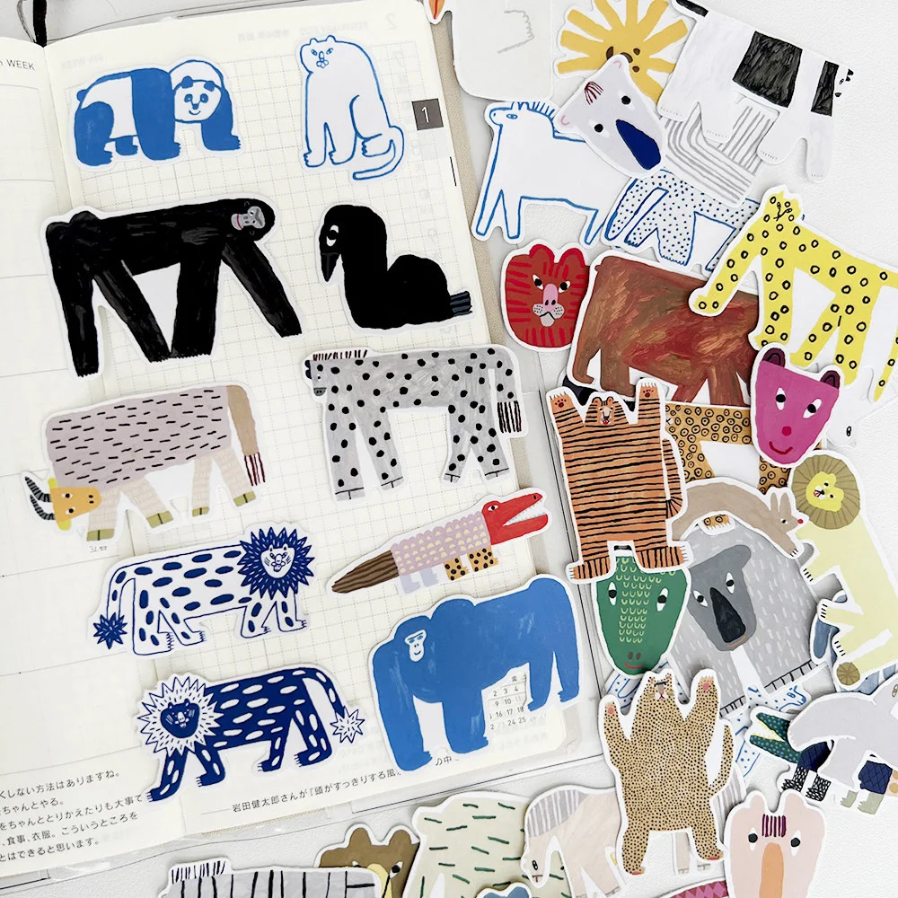 

Cute Hand-Painted Animal Stickers - Funny Personalized Decals for Journal Diary Scrapbook Photo Album Decor