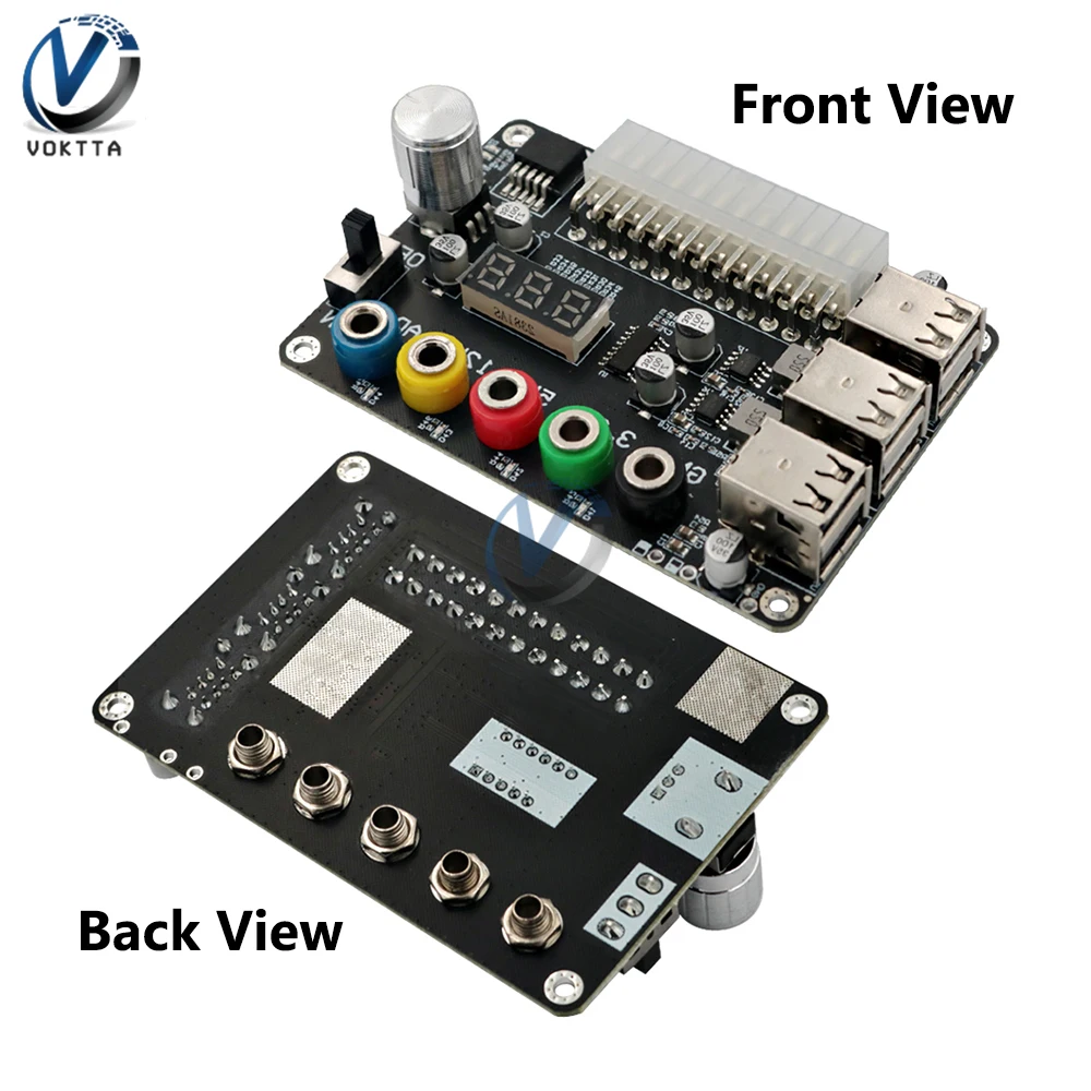 Placa de conexión de fuente de alimentación ATX, Módulo adaptador de fuente de alimentación USB 2,0 de 24 Pines, placa de transferencia de potencia de voltaje ajustable