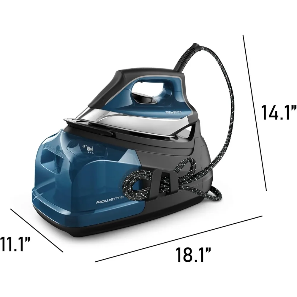 محطة بخار احترافية من الفولاذ المقاوم للصدأ للملابس، خزان قابل للإزالة 1.1 لتر، تسخين سريع، 1800 واط، مكواة ملابس زرقاء