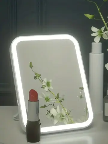 LED 휴대용 데스크탑 4 AA 건전지, 빛이 있는 기숙사 메이크업 거울, 사각형 학생 접이식 거울, USB 또는 전원