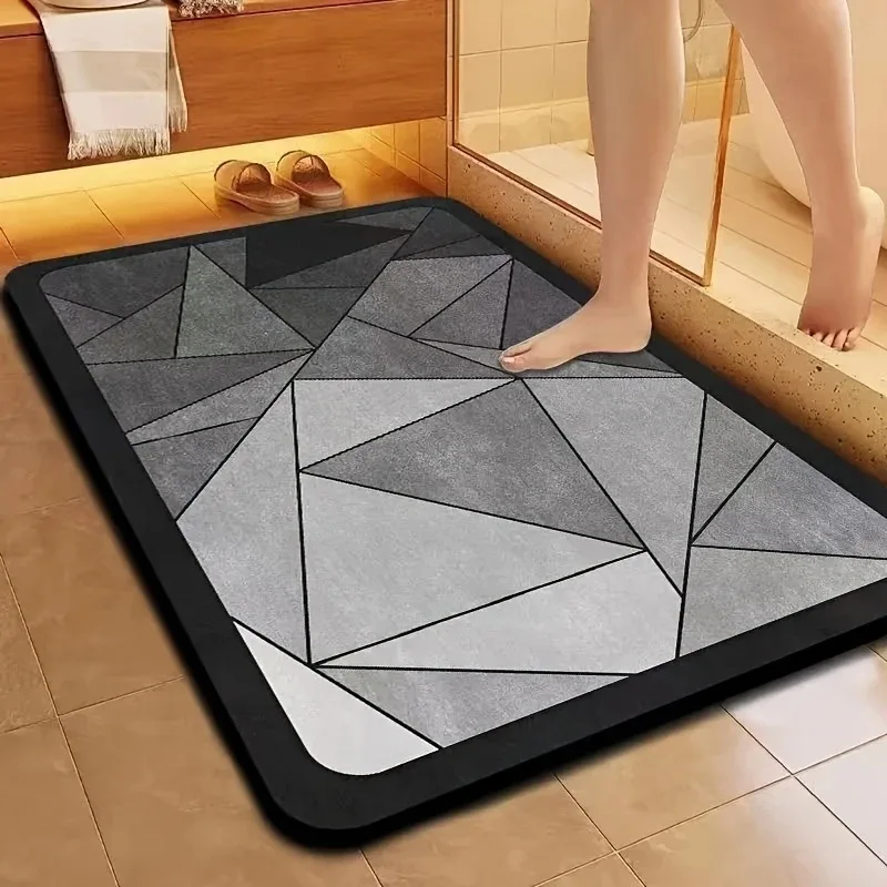 Tapis de sol Simple de couleur unie, motif géométrique gris, absorbant, antidérapant, pour salle de bain, entrée, décoration de la maison