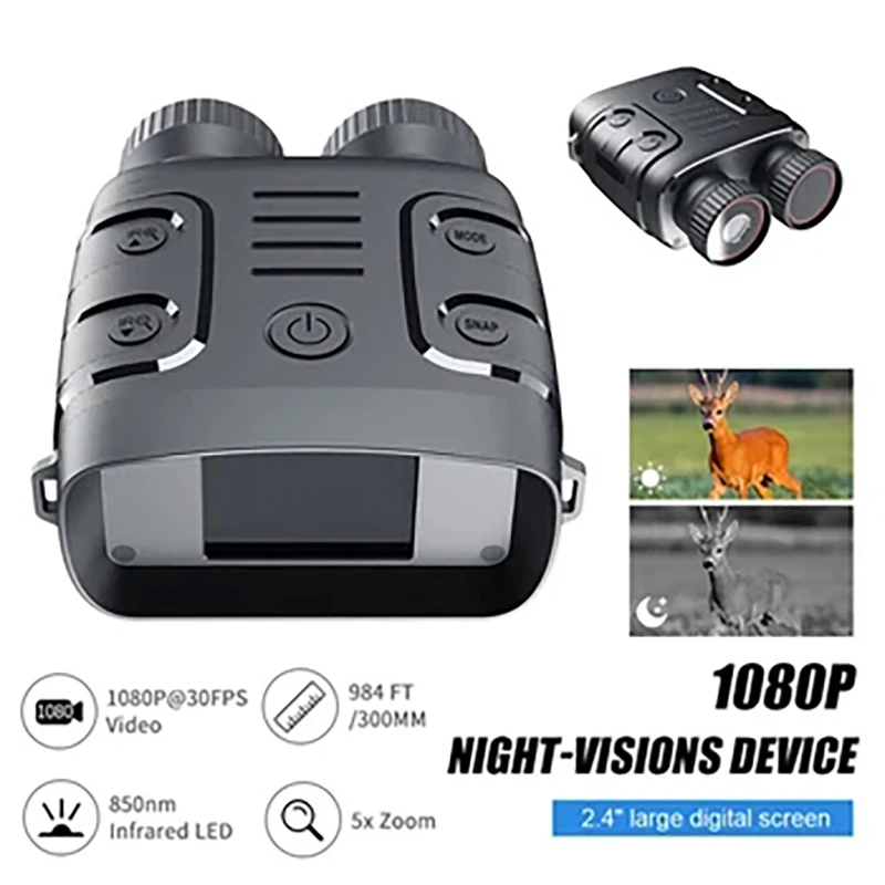 Night Vision-Device 5x Digital Zoom Goggles 1080P Binoculars HD Imager Infrared Lens Photo Video Records, Outdoor Patrol Hunting