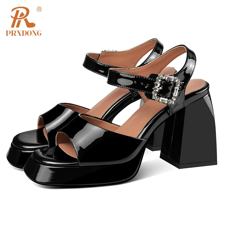 Women\'s Shoes 2024 New Fashion Summer Genuine Leather Chunky High Heels Platform Black Pink Dress Party Wedding Lady Sandals 39