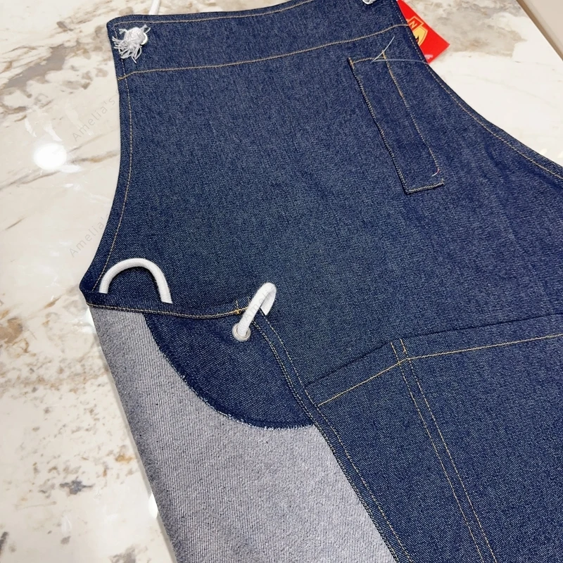 Tablier en denim de coton de style japonais-coisine à la mode café Nail Art peinture vêtements de travail unisexe