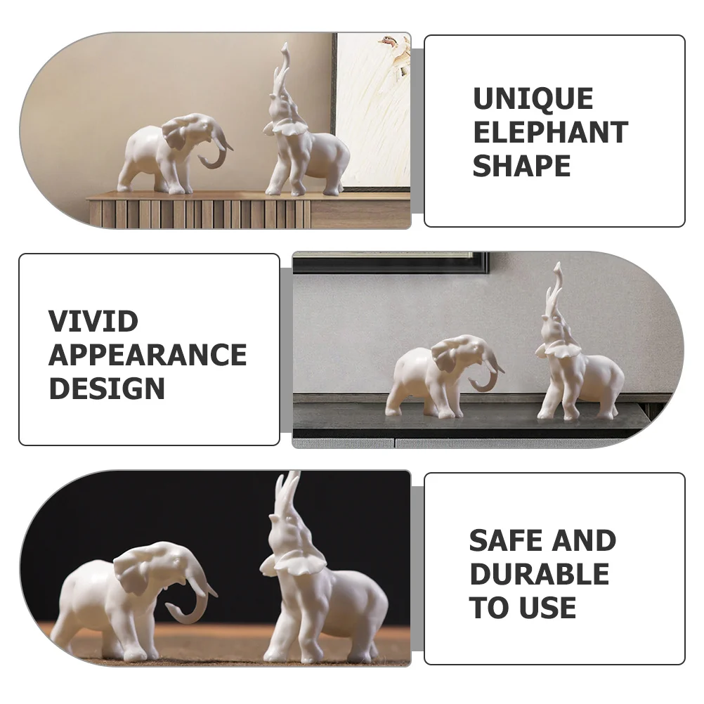 

2Pcs White Porcelain Elephant Decorations Miniature Ornaments for Home Office Wedding Gift Desktop Animal Crafts