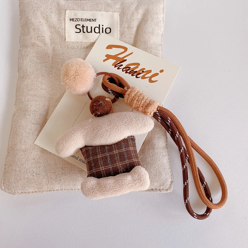 Stuffed Teddy Bear Car Keychain Bag Charm for Women Vintage Retro Cute Small Brown Soft Lightweight Daily Portable Gift