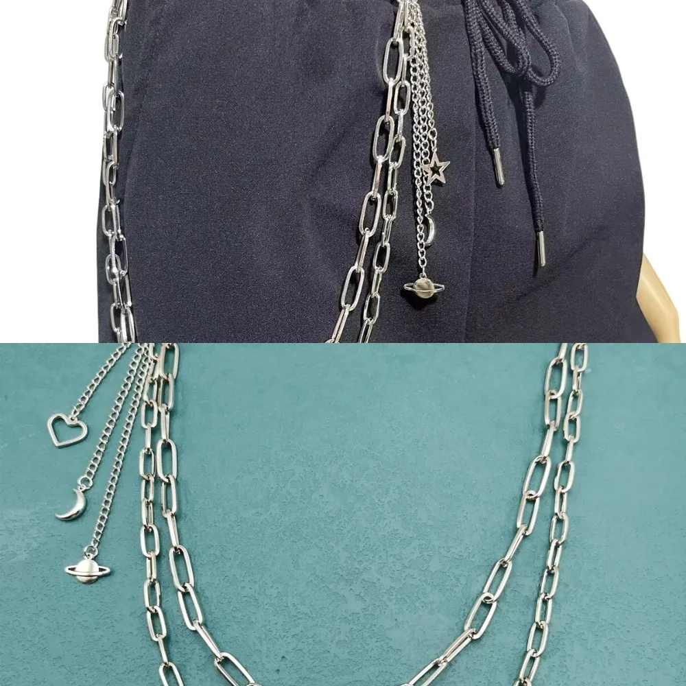 

Серебряные многоярусные брюки в стиле хип-хоп, ремни, аксессуары, мужская многослойная цепочка для брюк из железного сплава в консервативном стиле со звездами и луной, 2 стиля