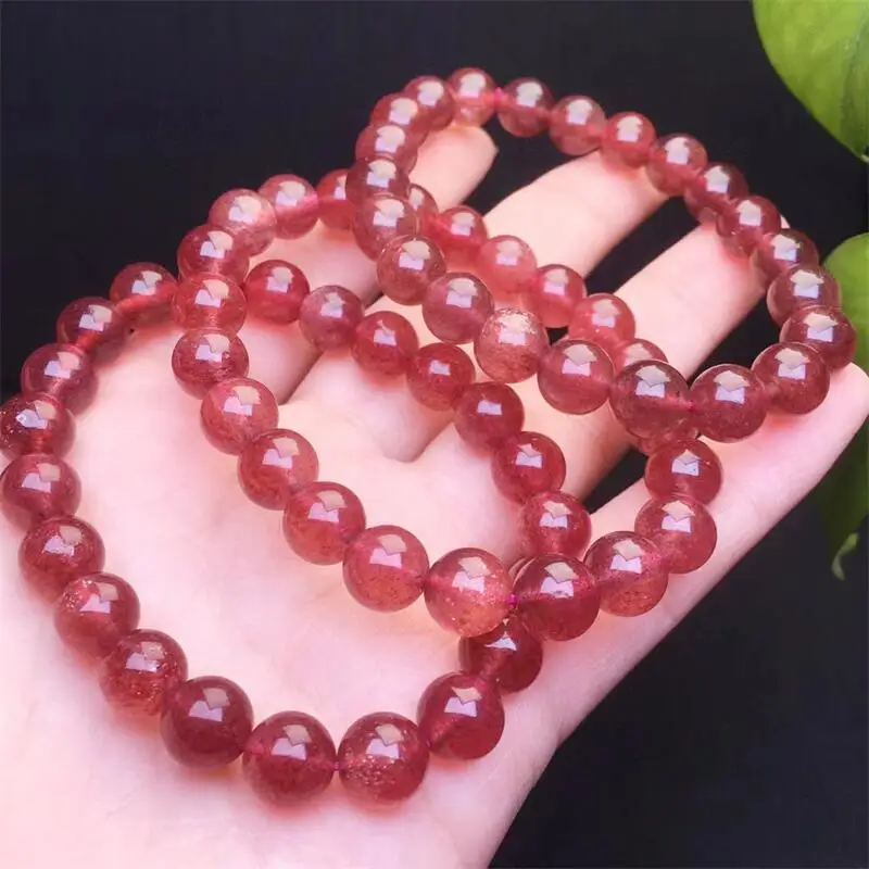 8MM Natural Starlight Strawberry Quartz Bracelet Gemstone Crystal Healing Reiki Gemstone Bracelet Fashion Jewelry Gift 1PCS