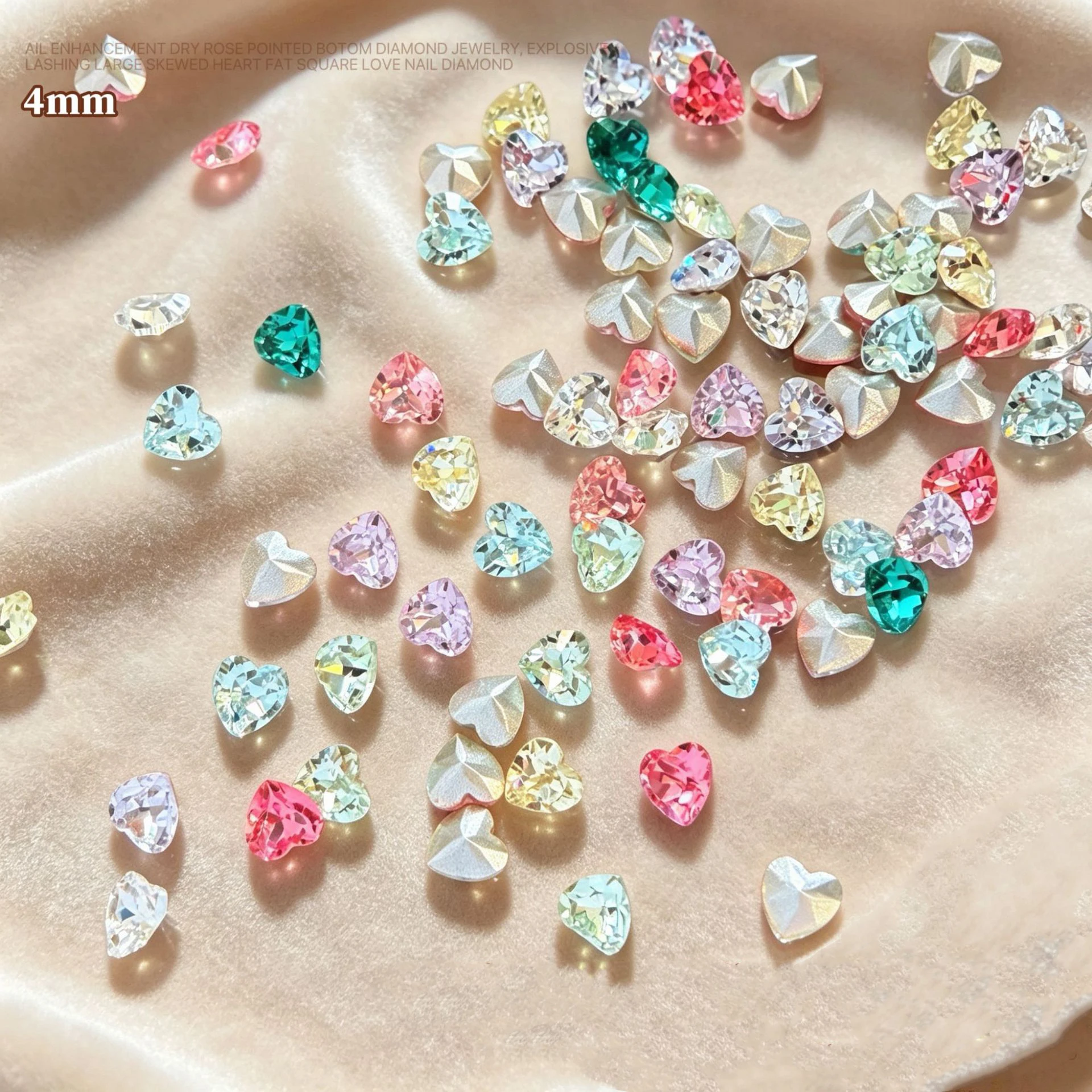 20Pcs 4mm Mini Point‑Back Love Heart K9 Crystal Nail Rhinestones Multicolor Sparkly Heart Nail Gems Decor DIY Manicure Ornaments
