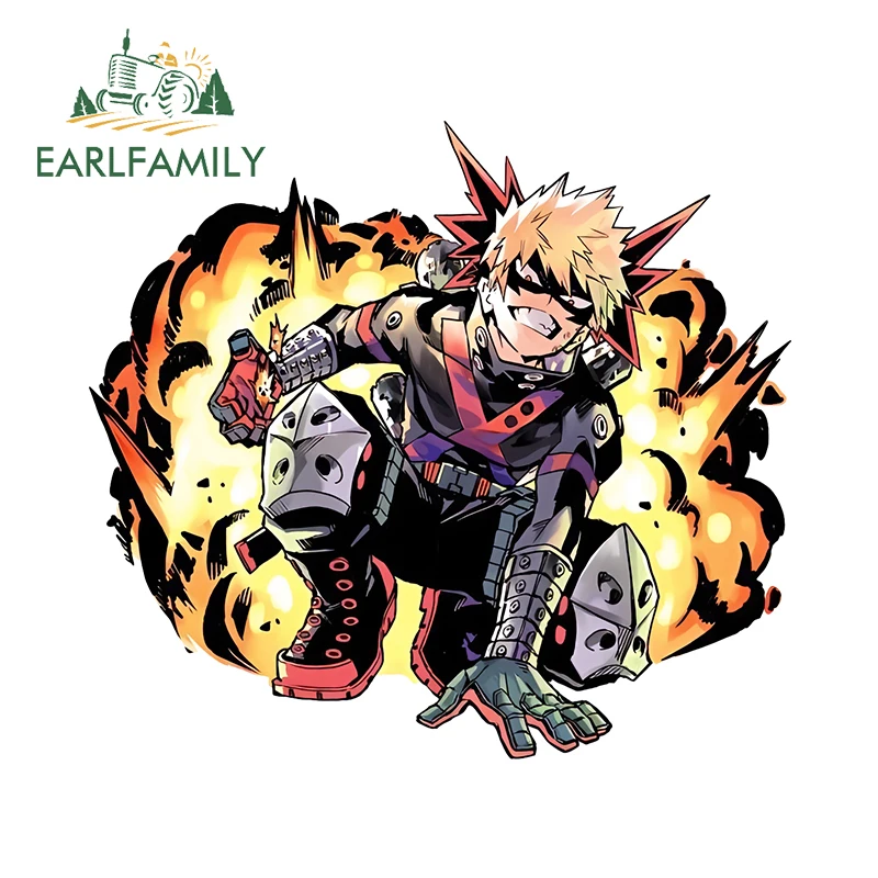 EARLFAMILY for Bakugo Hero Anime Car Stickers Eye-catching Cool Cartoon Man Decals Nice Waterproof JDM ATV Car Accessories