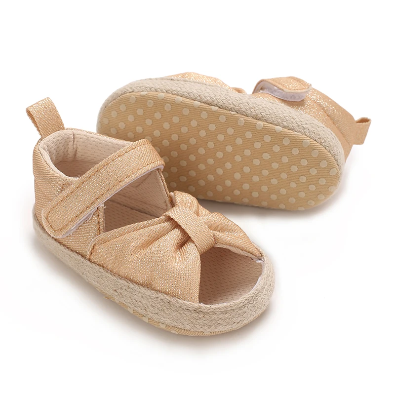 Summer New Bow Princess Shoes Breathable And Anti Drop Baby Sandals Soft Cloth Sole Infant Walking Shoes