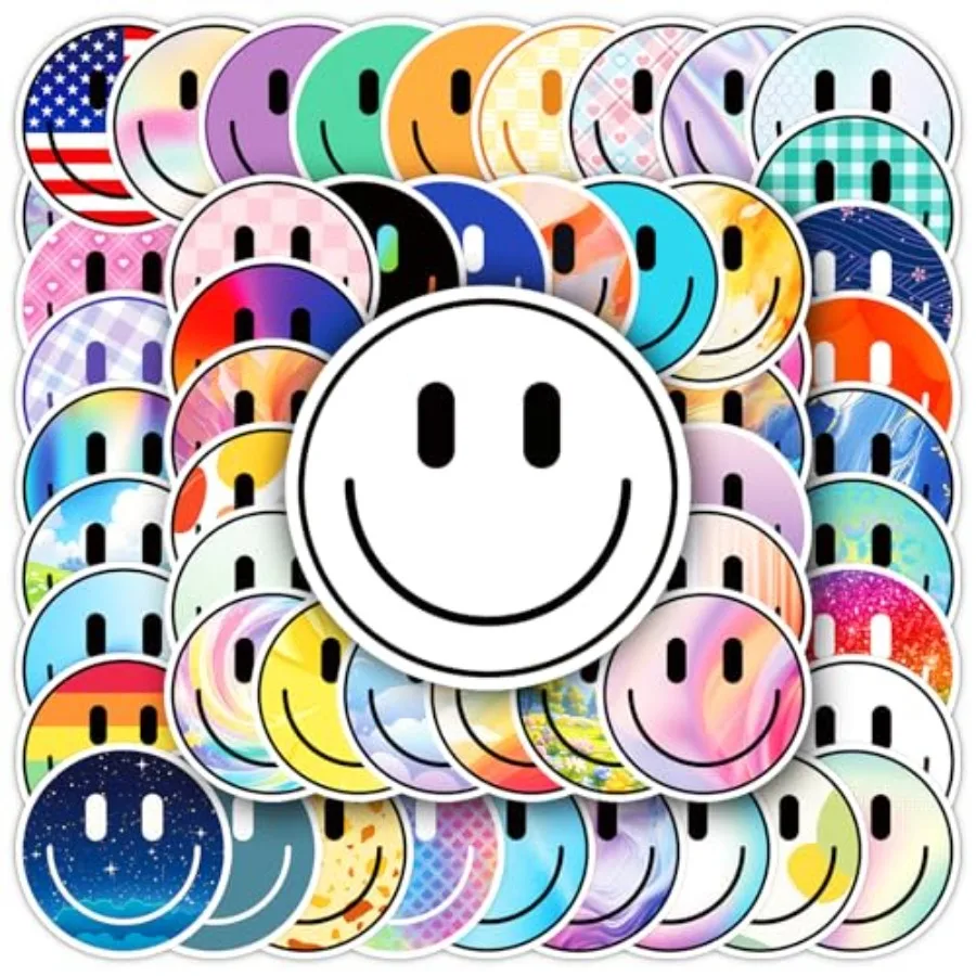 

50 PCS Smile Face Stickers 2.16 inch Cute Cartoon PVC Decals for Water Bottles Teaching Rewards Notebooks Stationery Luggage