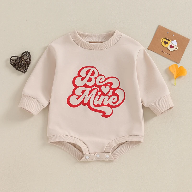 

Valentine s Day Baby Girls Romper with Heart Print Long Sleeve Casual Jumpsuit Sweatshirt for Infants and Toddlers