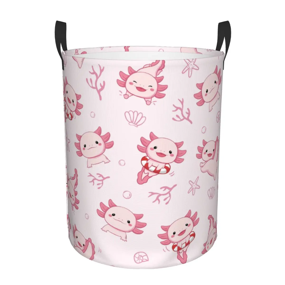 Custom Cute Salamander Animal Axolotls Laundry Basket Collapsible Clothes Hamper for Baby Kids Toys Storage Bag