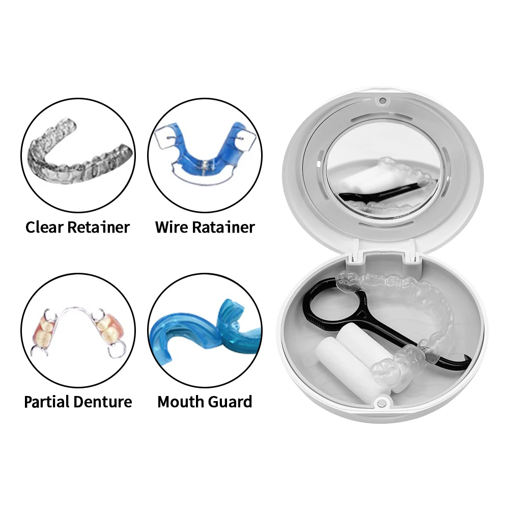 Ventilate Braces Orthodontic Case Dental Retainer Box With Mirror Magnetic Fake Teeth Aligner Mouth Guard Case False Denture Box