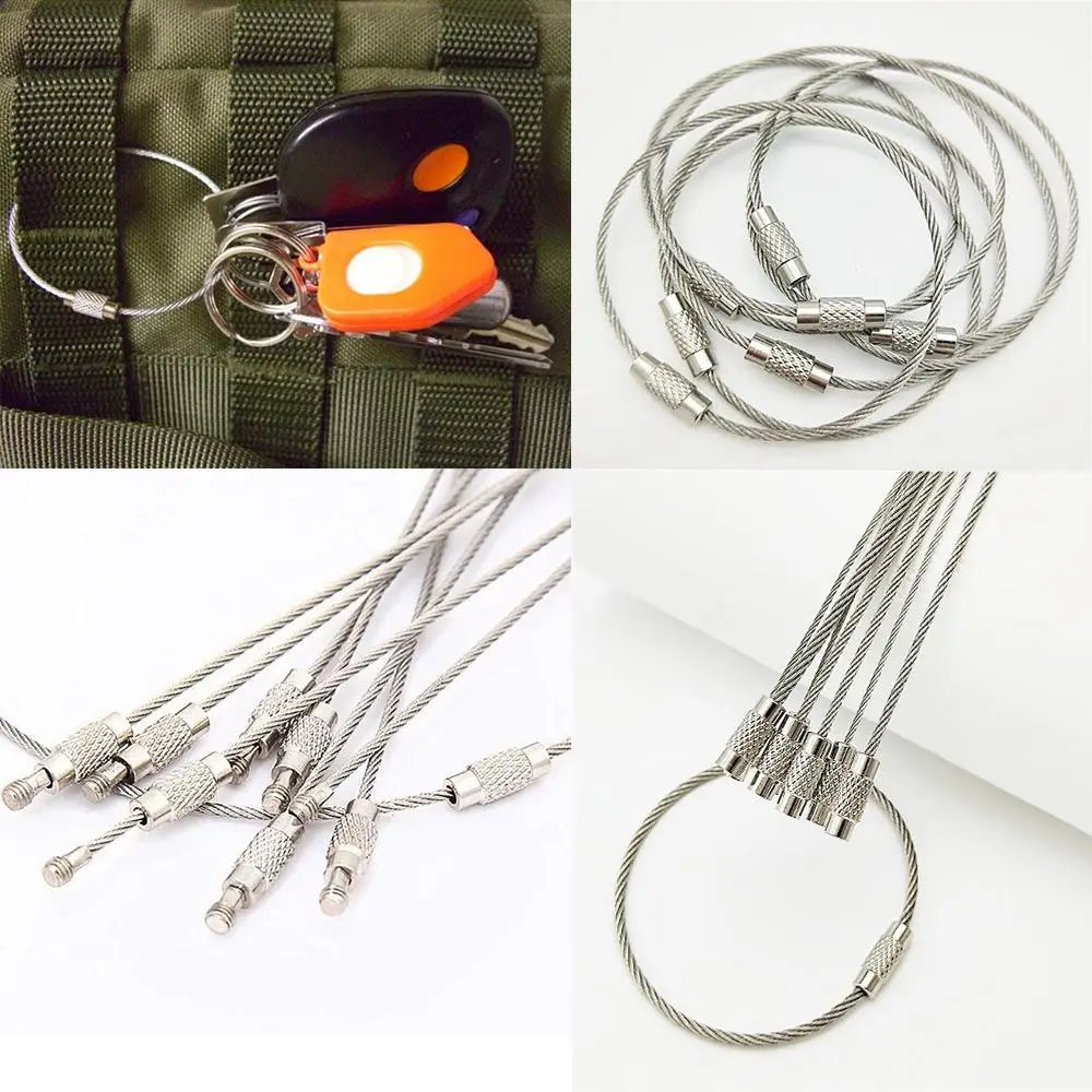 5/10/15Pcs Silver color Locking Keys Chain Outdoor Tools Key Holder EDC Keychain Wire Keyrings Stainless Steel Carabiner