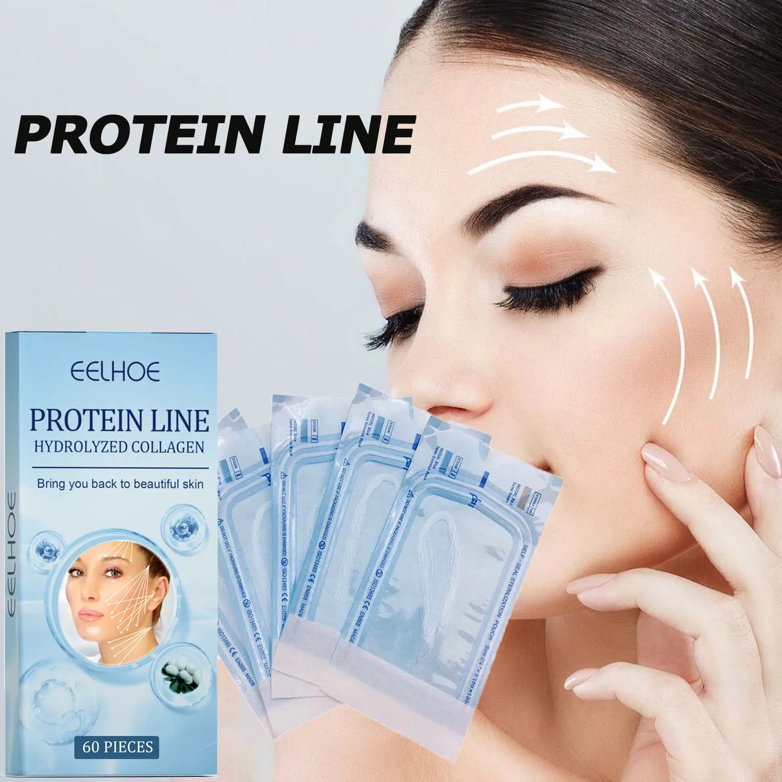 60Pcs Gold Protein Line Fade Wrinkle Firming Facial Filler No Needle Absorbable Smoothing Hydrolyzed Collagen Thread Serum