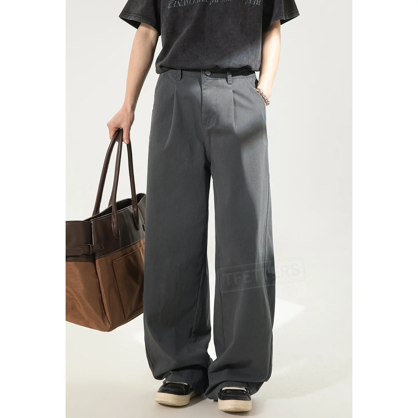 

TFETTERS 2026 Spring Men's Vintage Streetwear Cargo Pants Cotton Pleated Oversized Wide Leg Loose Fit Campus Daily Male Trousers