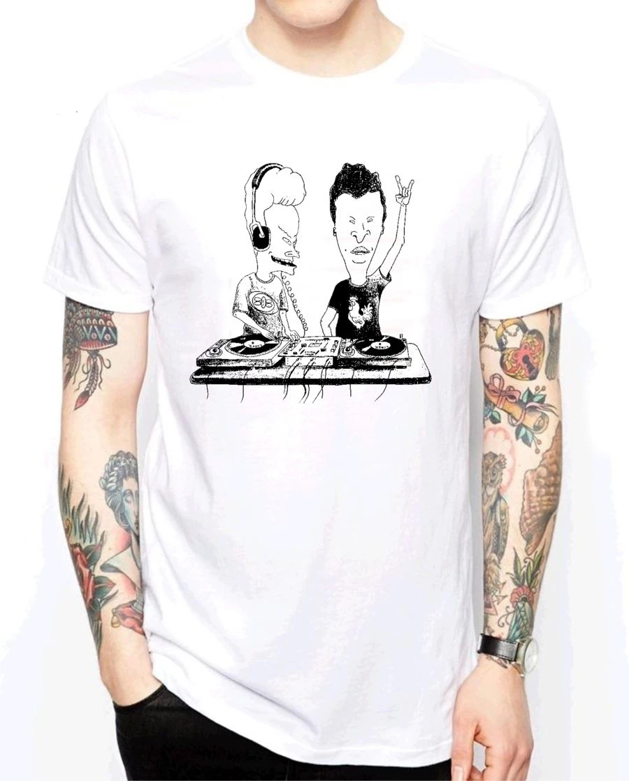 New Fashion Brand Clothing Funny Cotton T Shirt Short Sleeve Beavis Dj Music Band Cartoon Comic Rave Techno Tee Shirts Classic