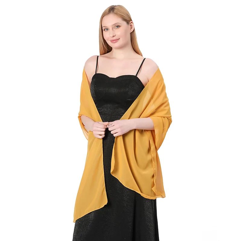 Pure Color Chiffon Shawls for Evening Dresses Women Wedding Evening Party Capes Scarves Summer Beach Towel Sunscreen Shawl