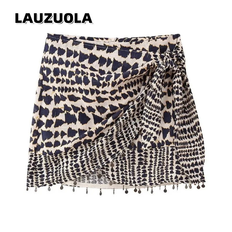 Boho Chic Leopard Print Wrap Skirt 2026 Summer Tassel Trim High Waist Irregular Mini Skirt Women Casual Beach Vacation Outfits