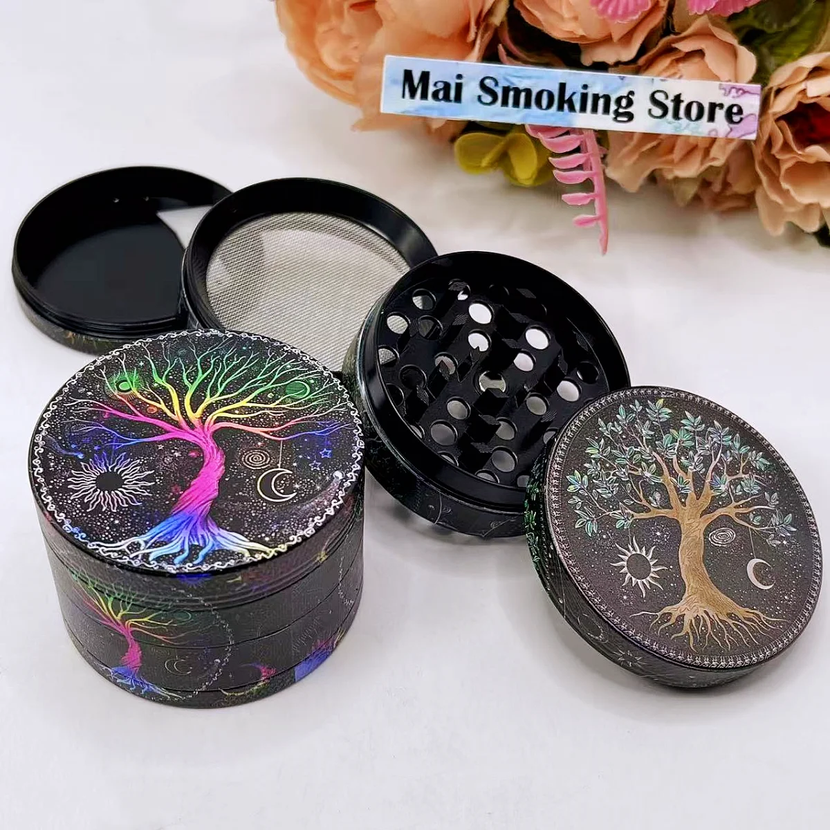 2/2.5inch Tree Herb Grinder Metal 4-Layers Manual Pepper Mortar Spice Salt Mill Grass Tobacco Grinder Smoking Cigarette Tool