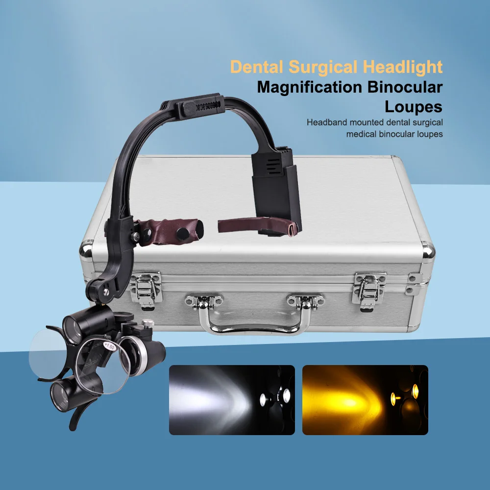 

SYJH With 2 Filters 5W Surgical Head Light 2.5X 3.5X Magnifying Glasses Double Battery Dental Binocular Loupe Surgical Headlamp