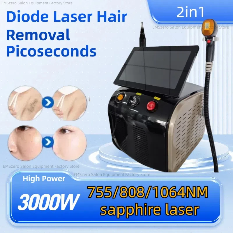 Hot Sale 2 in 1 Multifunctional Diode Laser 755 808 1064 / 808nm Diode Laser Hair Removal Tattoo Removal Picosecond Machine