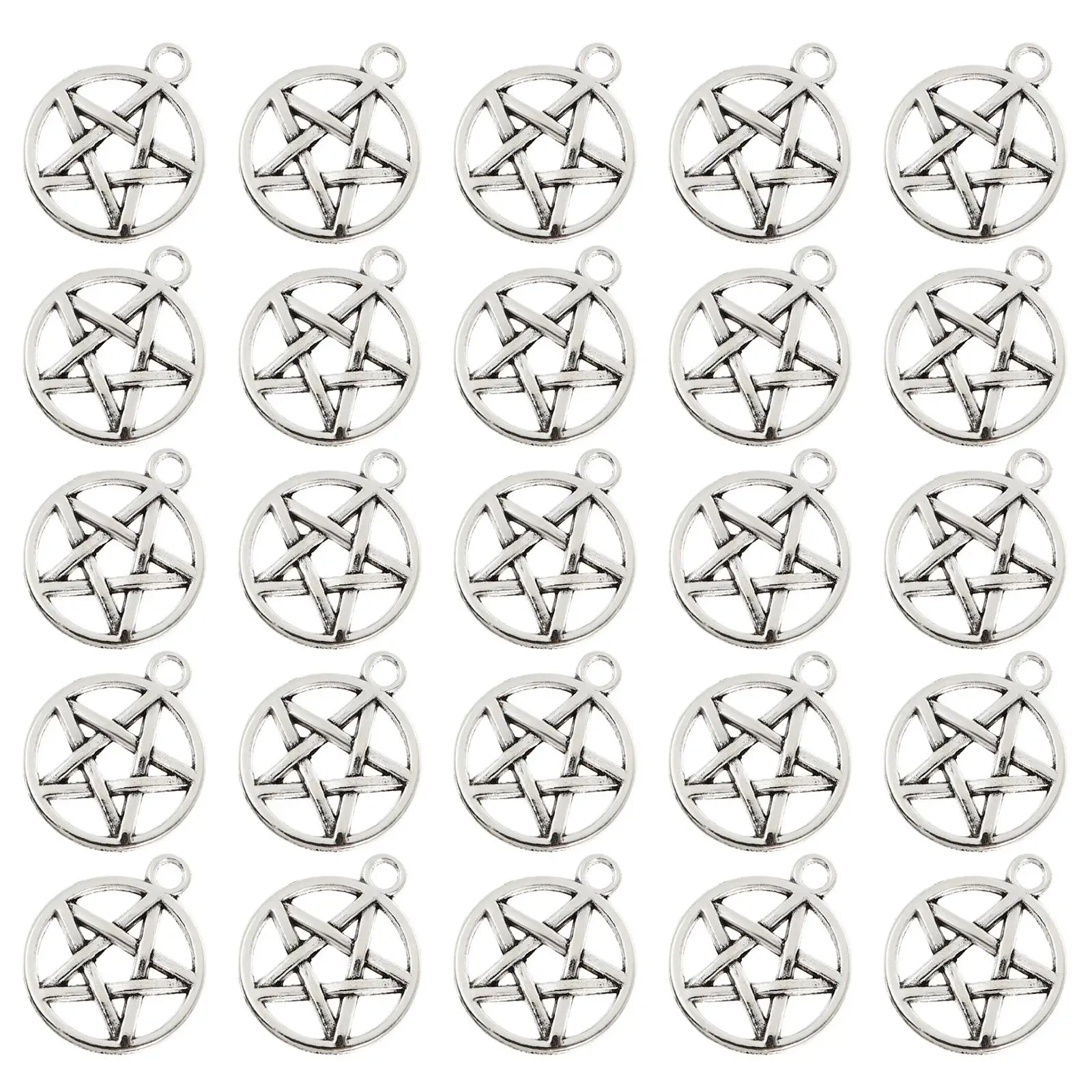 

50PCS Silver Pendant for Men Women Pentagram Style Hollow Out Unisex Pattern Jewelry Accessories Valentine Birthday Christmas