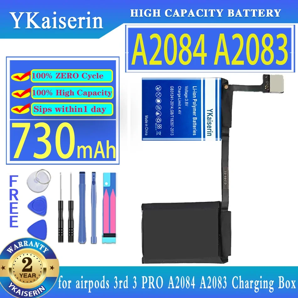 YKaiserin 40mAh/730mAh Replacement Battery for airpods 3rd 3 Pro 3pro A2084 A2083 Earphone Charging Box