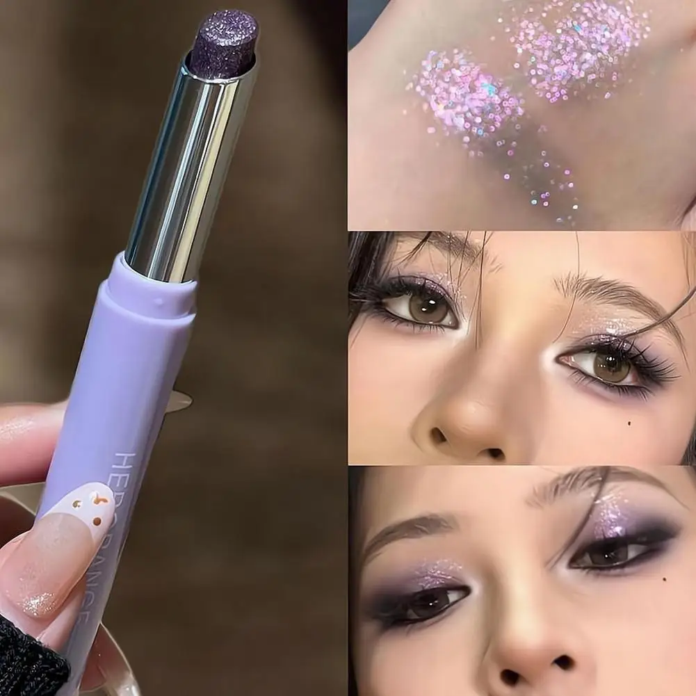 Glitter Eyeshadow Stick, Long-Lasting Shimmer Highlighter Pen,Sparkly Water-Based Lying Silkworm Makeup for Brightening Eye Look