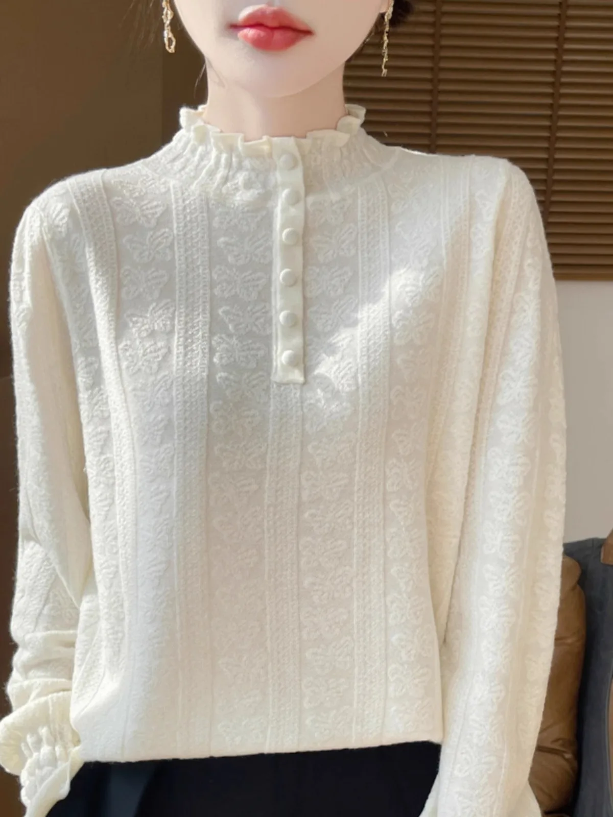 

Осень-зима Thiened трикотажная основа irt женский свободный кружевной воротник f High Ne Long Sve теплый пушистый свитер